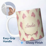 Personalized Custom Name Soft Floral Watercolor Bloom Seamless Pattern Elegant Pastel Design 11oz Ceramic Coffee Tea Mug White Large Handle