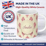 Personalized Custom Name Soft Floral Watercolor Bloom Seamless Pattern Elegant Pastel Design 11oz Ceramic Coffee Tea Mug White Large Handle