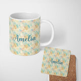 Personalized Custom Name Dreamy Pastel Floral Burst Seamless Pattern Soft Abstract Texture 11oz Ceramic Coffee Tea Mug White Large Handle