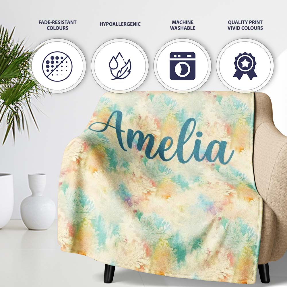 Dreamy Pastel Floral Burst Seamless Pattern Soft Abstract Texture  Personalised Custom Name Super Soft Fleece Blanket Bed Sofa Throw