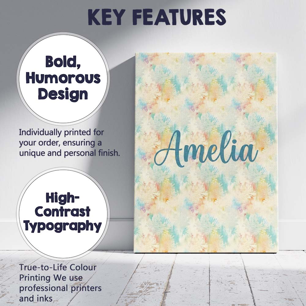 Personalised Name Dreamy Pastel Floral Custom  Modern Room Accent Elegant Feature Canvas Wall Art Print Decor Picture Ready to Hang