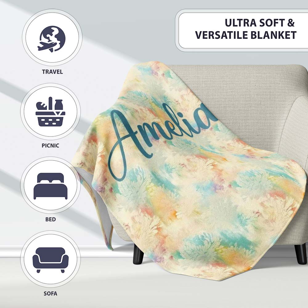 Dreamy Pastel Floral Burst Seamless Pattern Soft Abstract Texture  Personalised Custom Name Super Soft Fleece Blanket Bed Sofa Throw