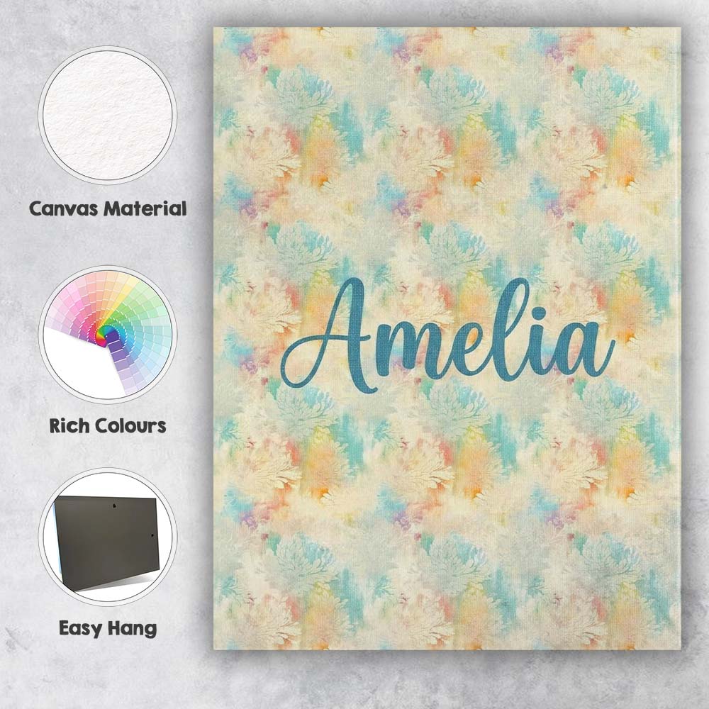 Personalised Name Dreamy Pastel Floral Custom  Modern Room Accent Elegant Feature Canvas Wall Art Print Decor Picture Ready to Hang