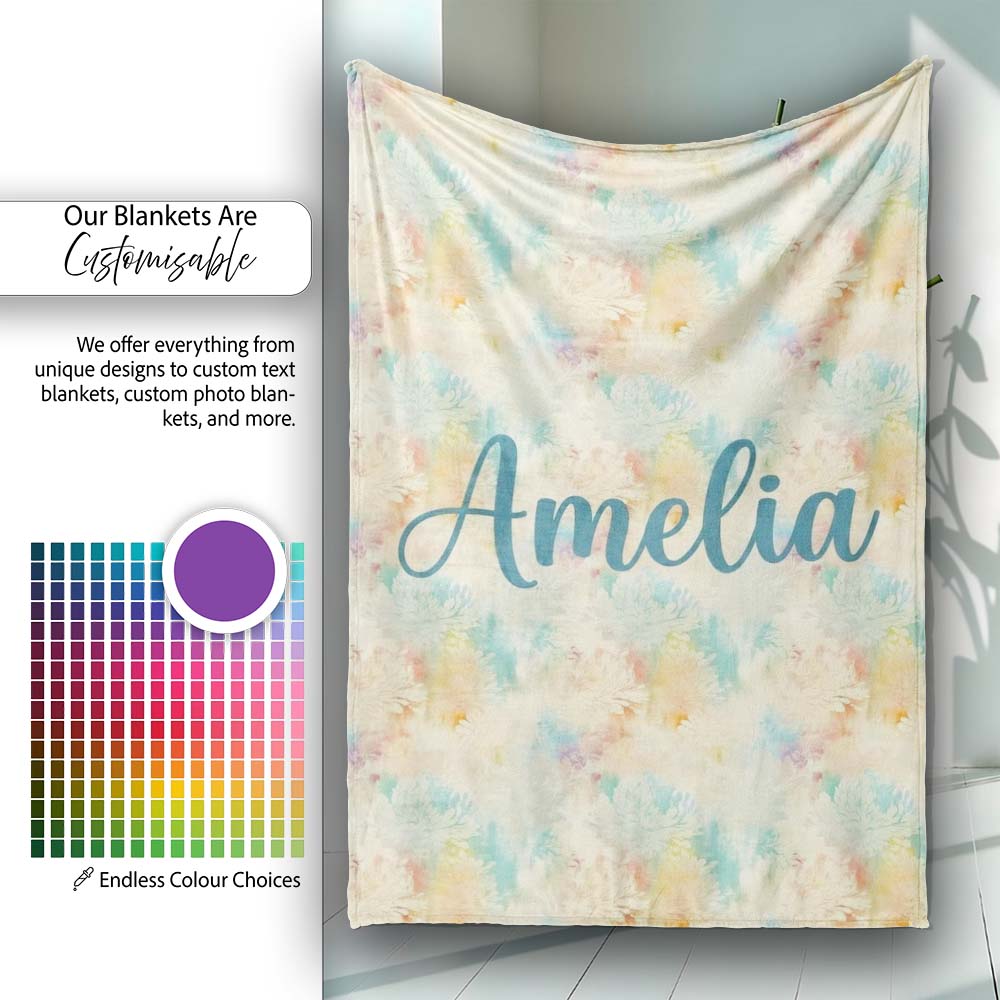 Dreamy Pastel Floral Burst Seamless Pattern Soft Abstract Texture  Personalised Custom Name Super Soft Fleece Blanket Bed Sofa Throw