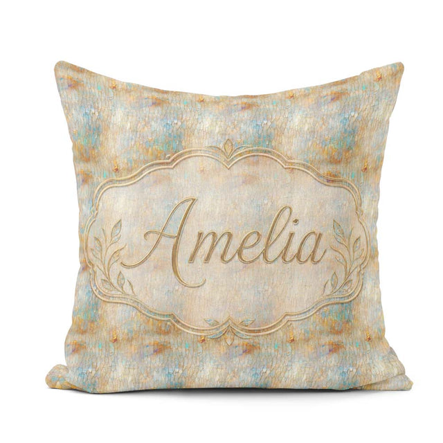 Custom Name Soft Pastel Botanical Splash Seamless Pattern Floral Square Filled Cushion Throw Pillow Sofa Bed Home Decor Zip Washable UK Made