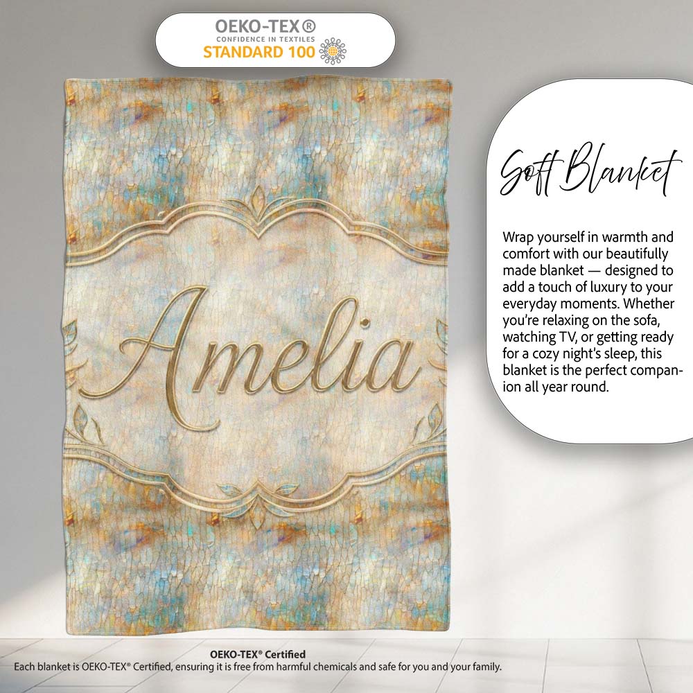 Soft Pastel Botanical Splash Seamless Pattern Artistic Floral  Personalised Custom Name Super Soft Fleece Blanket Bed Sofa Throw