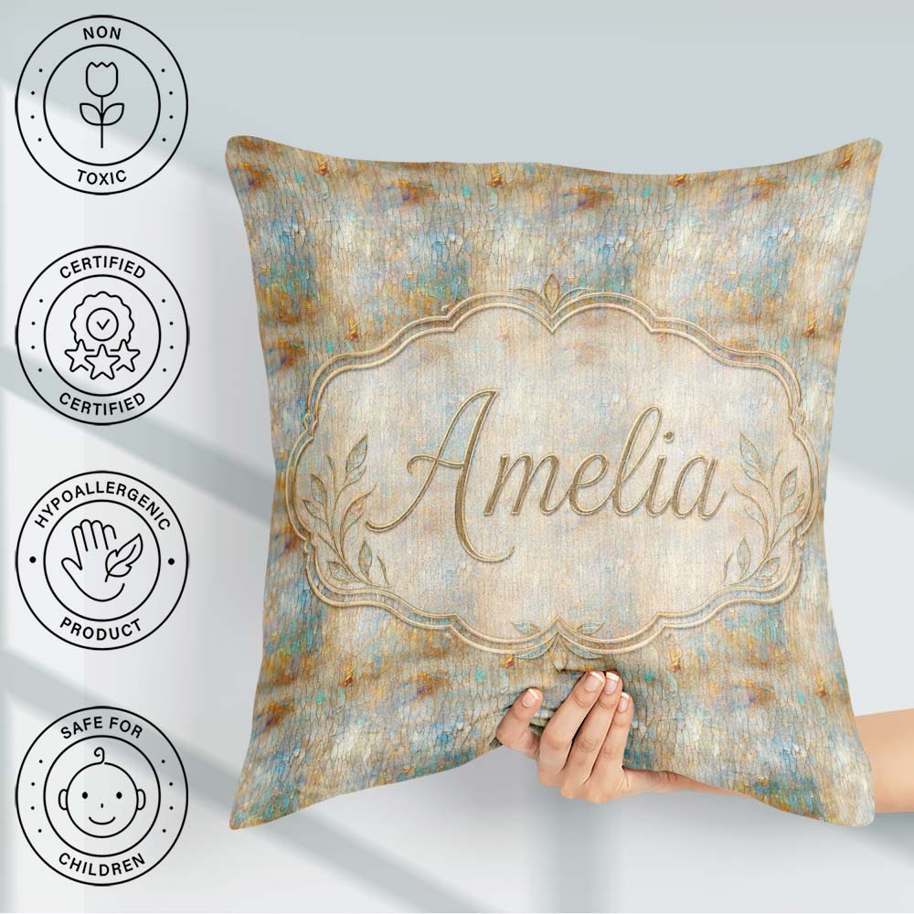 Custom Name Soft Pastel Botanical Splash Seamless Pattern Floral Square Filled Cushion Throw Pillow Sofa Bed Home Decor Zip Washable UK Made