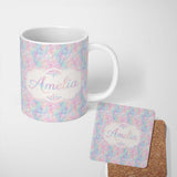 Personalized Custom Name Abstract Crackled Marble Texture Seamless Pattern Neutral Artistic 11oz Ceramic Coffee Tea Mug White Large Handle