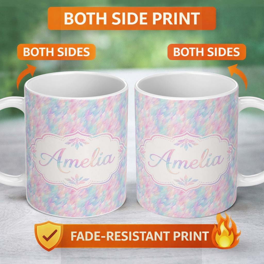 Personalized Custom Name Abstract Crackled Marble Texture Seamless Pattern Neutral Artistic 11oz Ceramic Coffee Tea Mug White Large Handle