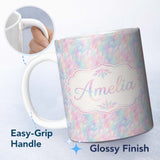Personalized Custom Name Abstract Crackled Marble Texture Seamless Pattern Neutral Artistic 11oz Ceramic Coffee Tea Mug White Large Handle