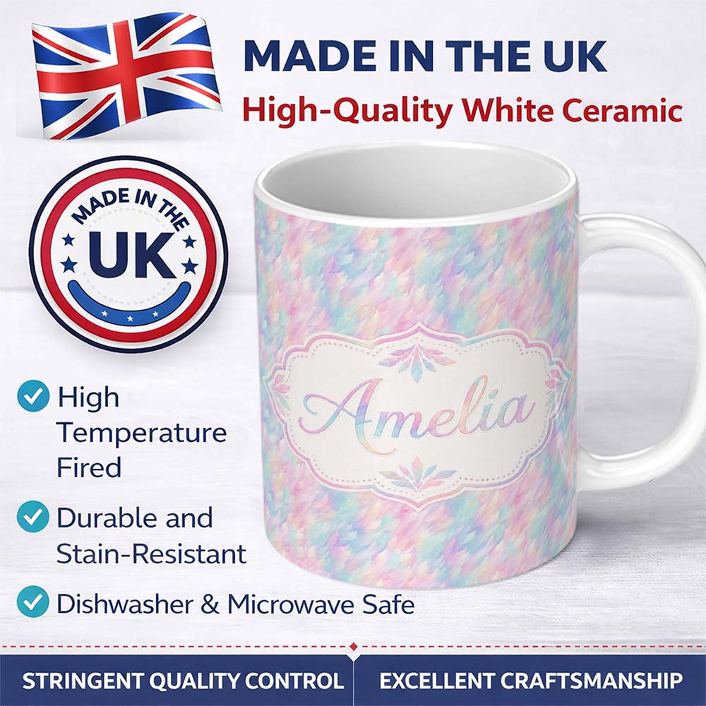 Personalized Custom Name Abstract Crackled Marble Texture Seamless Pattern Neutral Artistic 11oz Ceramic Coffee Tea Mug White Large Handle