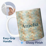 Personalized Custom Name Soft Pastel Marble Splash Seamless Pattern Elegant Abstract Texture 11oz Ceramic Coffee Tea Mug White Large Handle