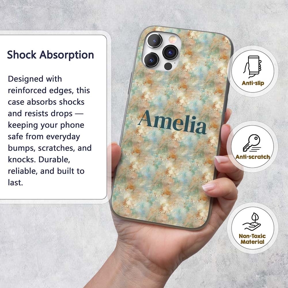 Soft Pastel Marble Splash Seamless Printed Design Custom Name Protective Phone Case Mobile Cover Durable Everyday Smartphone Shock Resistant