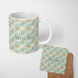 Personalized Custom Name Light Aqua Marble Texture Seamless Pattern Soft Elegant Abstract 11oz Ceramic Coffee Tea Mug White Large Handle