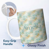 Personalized Custom Name Light Aqua Marble Texture Seamless Pattern Soft Elegant Abstract 11oz Ceramic Coffee Tea Mug White Large Handle