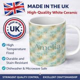 Personalized Custom Name Light Aqua Marble Texture Seamless Pattern Soft Elegant Abstract 11oz Ceramic Coffee Tea Mug White Large Handle