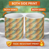 Personalized Custom Name Abstract Warm Earth Tone Brush Stroke Seamless Pattern Artistic 11oz Ceramic Coffee Tea Mug White Large Handle