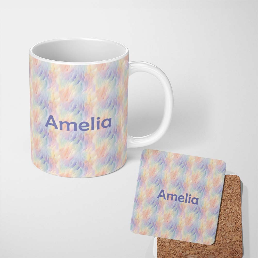 Personalized Custom Name Soft Pastel Flowing Waves Seamless Pattern Dreamy Abstract Texture 11oz Ceramic Coffee Tea Mug White Large Handle