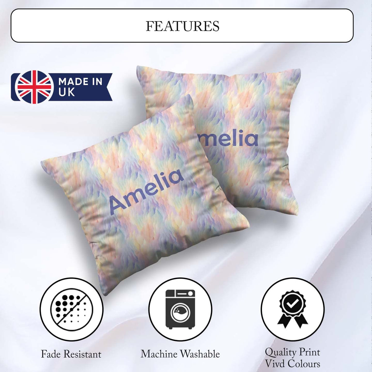 Custom Name Soft Pastel Flowing Seamless Pattern Dreamy Abstract Square Filled Cushion Throw Pillow Sofa Bed Home Decor Zip Washable UK Made