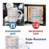 Personalized Custom Name Soft Pastel Flowing Waves Seamless Pattern Dreamy Abstract Texture 11oz Ceramic Coffee Tea Mug White Large Handle