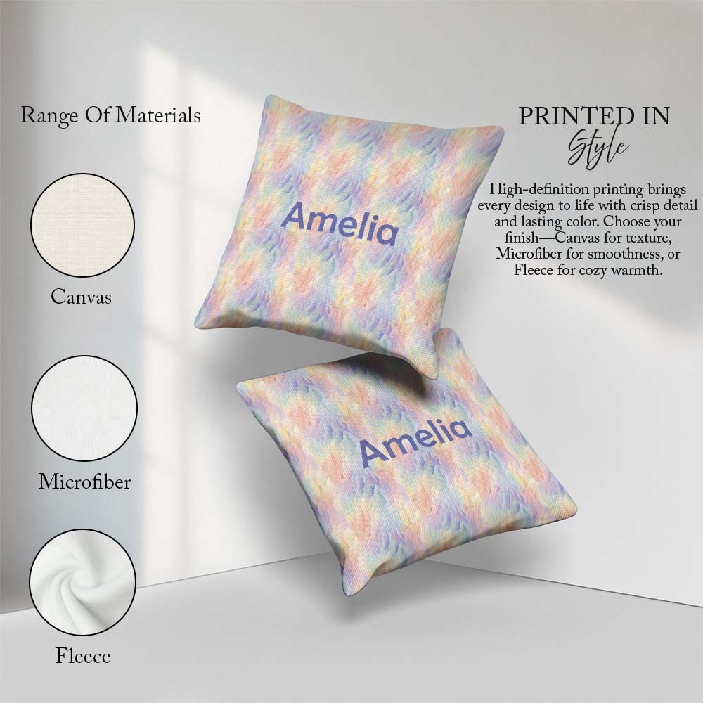 Custom Name Soft Pastel Flowing Seamless Pattern Dreamy Abstract Square Filled Cushion Throw Pillow Sofa Bed Home Decor Zip Washable UK Made