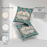 Custom Name Turquoise Mosaic Glass Floral Seamless Artistic Tile Square Filled Cushion Throw Pillow Sofa Bed Home Decor Zip Washable UK Made