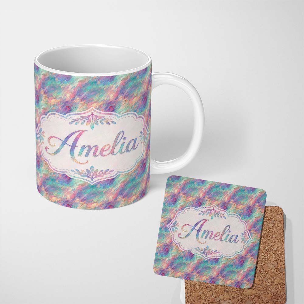 Personalized Custom Name Colorful Abstract Flowing Lines Seamless Pattern Modern Artistic 11oz Ceramic Coffee Tea Mug White Large Handle