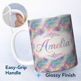 Personalized Custom Name Colorful Abstract Flowing Lines Seamless Pattern Modern Artistic 11oz Ceramic Coffee Tea Mug White Large Handle