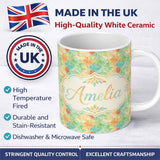 Personalized Custom Name Geometric Pastel Leaf Tile Seamless Pattern Modern Botanical Design 11oz Ceramic Coffee Tea Mug White Large Handle