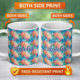 Personalized Custom Name Colorful Abstract Scale Texture Seamless Pattern Artistic 11oz Ceramic Coffee Tea Mug White Large Handle