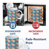 Personalized Custom Name Colorful Abstract Scale Texture Seamless Pattern Artistic 11oz Ceramic Coffee Tea Mug White Large Handle