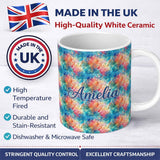 Personalized Custom Name Colorful Abstract Scale Texture Seamless Pattern Artistic 11oz Ceramic Coffee Tea Mug White Large Handle