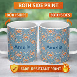 Personalized Custom Name Orange Crab Ocean Marine Life Seamless Pattern Coastal Design Name 11oz Ceramic Coffee Tea Mug White Large Handle