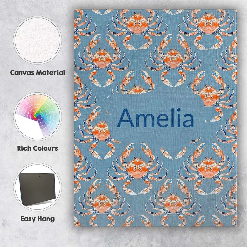 Personalised Name Orange Crab Ocean Marine Custom  Unique Gift Idea Elegant Feature Canvas Wall Art Print Decor Picture Ready to Hang