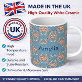 Personalized Custom Name Orange Crab Ocean Marine Life Seamless Pattern Coastal Design Name 11oz Ceramic Coffee Tea Mug White Large Handle