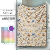 Seashells and Starfish Beach Seamless Pattern Coastal Ocean Design  Personalised Custom Name Super Soft Fleece Blanket Bed Sofa Throw