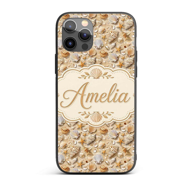 Seashell Starfish Sandy Beach Seamless Pattern Custom Name Protective Phone Case Mobile Cover Durable Everyday Smartphone Shock Resistant
