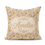 Custom Name Seashell Starfish Sandy Beach Seamless Pattern Ocean Square Filled Cushion Throw Pillow Sofa Bed Home Decor Zip Washable UK Made
