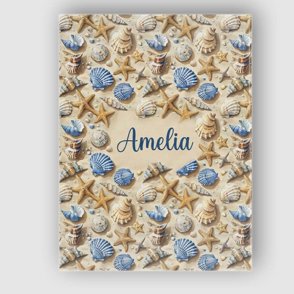 Personalised Name Blue Beige Seashell Custom Modern Room Accent Creative Decorator Style Canvas Wall Art Print Decor Picture Ready to Hang