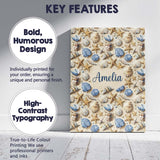 Personalised Name Blue Beige Seashell Custom Modern Room Accent Creative Decorator Style Canvas Wall Art Print Decor Picture Ready to Hang