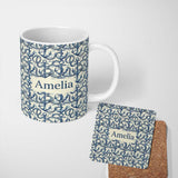 Personalized Custom Name Nautical Anchor Rope Seamless Pattern Classic Marine Ocean Theme 11oz Ceramic Coffee Tea Mug White Large Handle