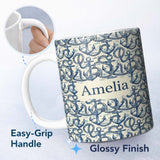 Personalized Custom Name Nautical Anchor Rope Seamless Pattern Classic Marine Ocean Theme 11oz Ceramic Coffee Tea Mug White Large Handle