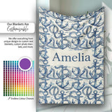Nautical Anchor Rope Seamless Pattern Classic Marine Ocean Theme  Personalised Custom Name Super Soft Fleece Blanket Bed Sofa Throw
