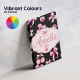 Personalised Name Watercolor Pink Cherry Ribbon Bow Seamless Pattern Custom  Home Canvas Wall Art Print Decor Picture Ready to Hang