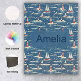 Personalised Name Lighthouse Sailboat Ocean Custom  Bespoke Interior Contemporary Canvas Wall Art Print Decor Picture Ready to Hang