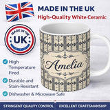 Personalized Custom Name Nautical Anchor Stripe Seamless Pattern Classic Marine Vintage 11oz Ceramic Coffee Tea Mug White Large Handle
