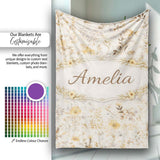 Soft Neutral Floral Botanical Seamless Pattern Beautiful Coffee Cup  Personalised Custom Name Super Soft Fleece Blanket Bed Sofa Throw