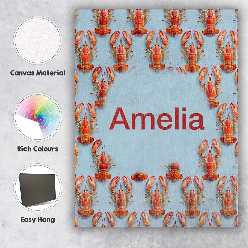 Personalised Name Realistic Lobster Seamless Custom Bespoke  Contemporary Display Canvas Wall Art Print Decor Picture Ready to Hang