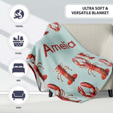 Realistic Red Lobster Seafood Seamless Pattern Marine Ocean Food  Personalised Custom Name Super Soft Fleece Blanket Bed Sofa Throw