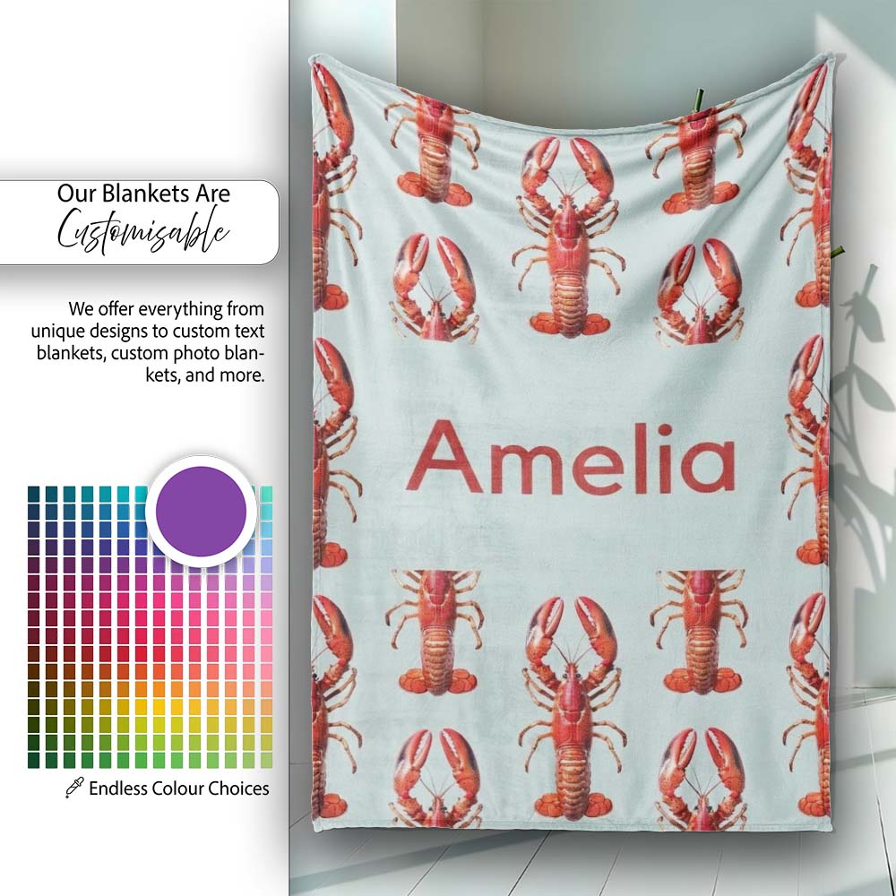 Realistic Red Lobster Seafood Seamless Pattern Marine Ocean Food  Personalised Custom Name Super Soft Fleece Blanket Bed Sofa Throw